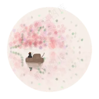 卡通手绘水墨画山水美景免抠png