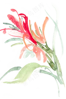 恣意盛开的花水彩画PNG免抠素材