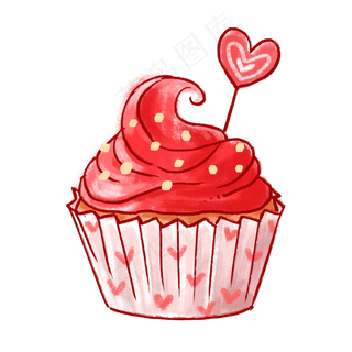 手绘红色爱心可爱纸杯蛋糕PNG免抠