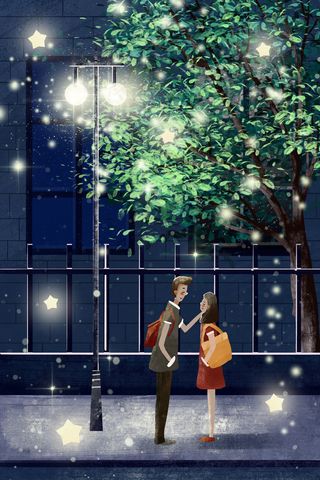 夜晚灯光下治愈系说晚安