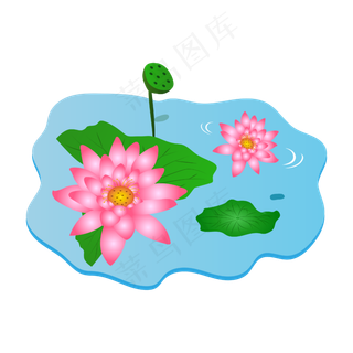 手绘卡通粉色莲花