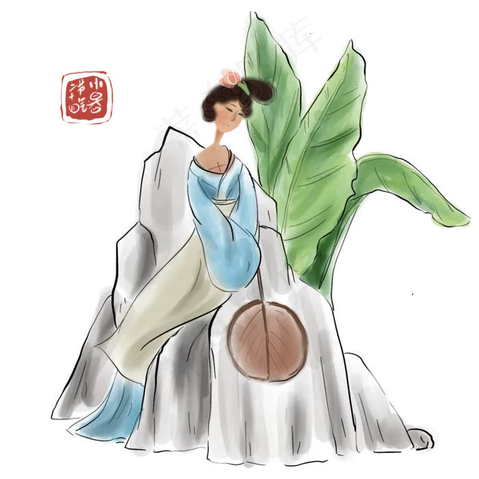 二十四节气夏天拿扇子的少女(2000X2000(DPI:300))psd模版下载