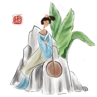 二十四节气夏天拿扇子的少女