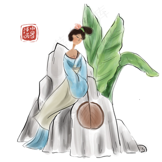 二十四节气夏天拿扇子的少女