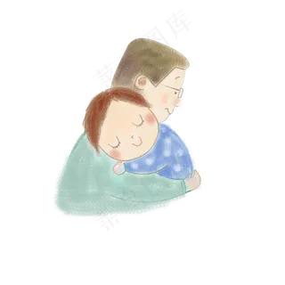 手绘父亲节爸爸抱着孩子PNG素材