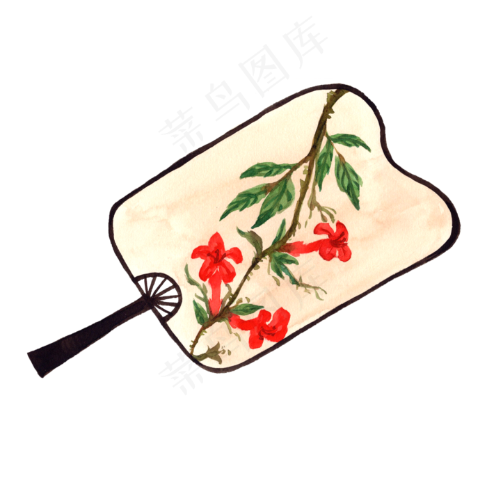 水彩手绘扇子装饰画,免抠元素