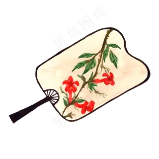 水彩手绘扇子装饰画,免抠元素