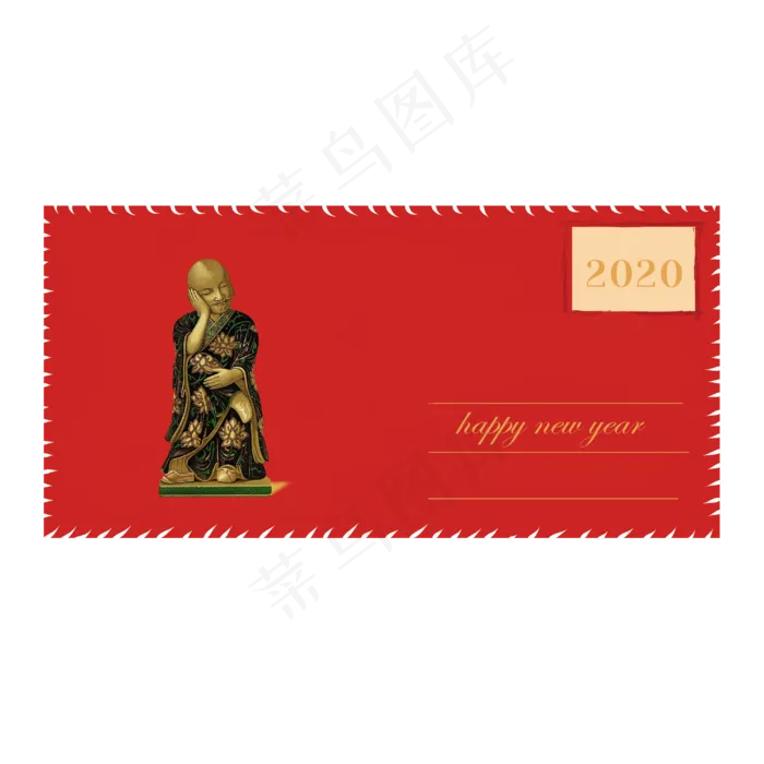 2020新年中国红僧人罗汉古董明信�,免抠元素(3000X3000(DPI:300))psd模版下载