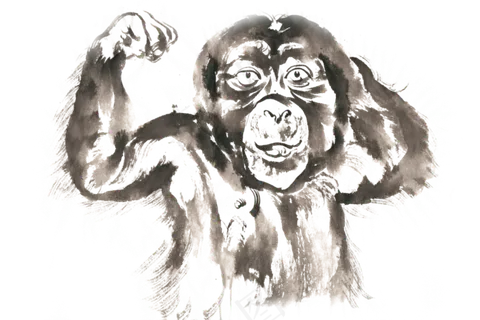 伸懒腰的猩猩水墨画PNG免抠素材 伸懒腰的猩猩水墨画PNG免抠素材