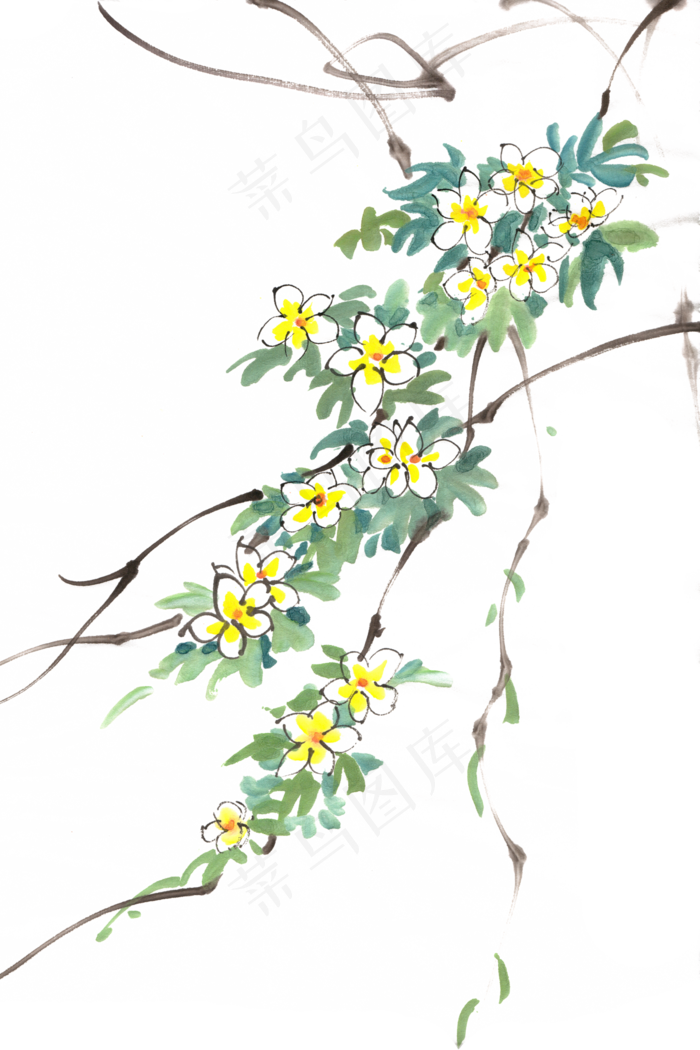 淡雅花卉水墨画PNG免抠素材(4724X7087(DPI:300))psd模版下载