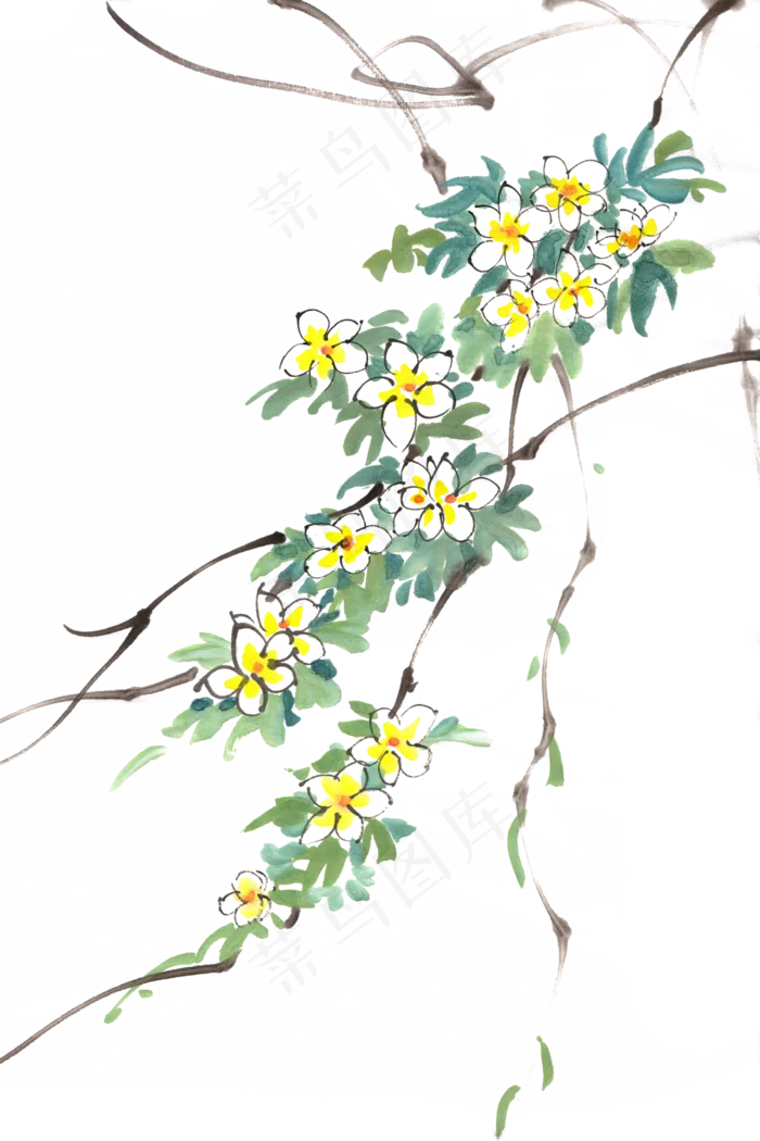 淡雅花卉水墨画PNG免抠素材(4724X7087(DPI:300))psd模版下载