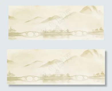 秋季节气复古工笔国画山水风景