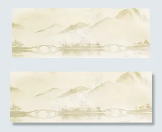 秋季节气复古工笔国画山水风景