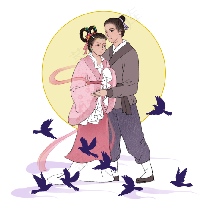 七夕古风牛郎织女,免抠元素
