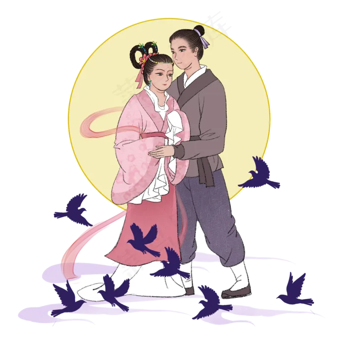 七夕古风牛郎织女,免抠元素(2000*2000px 300 dpi )psd模版下载