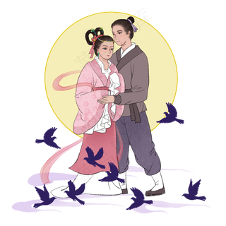 七夕古风牛郎织女,免抠元素