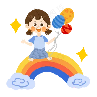 儿童节可爱女孩与彩虹PNG素材