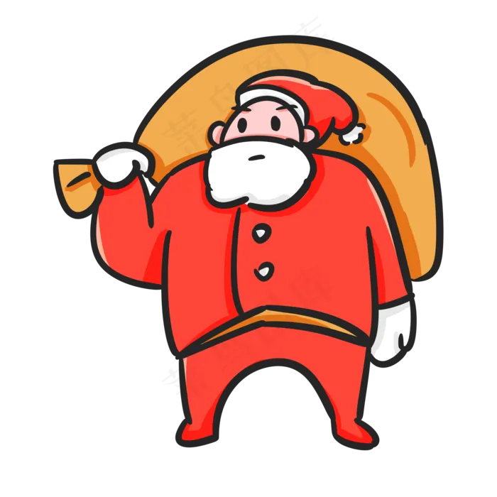 圣诞节平安夜可爱手绘圣诞老人背,免抠元素(2000X2000)