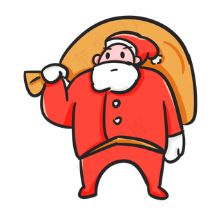 圣诞节平安夜可爱手绘圣诞老人背,免抠元素