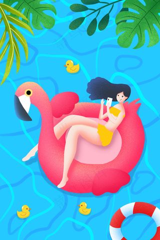 泳池里享受的少女