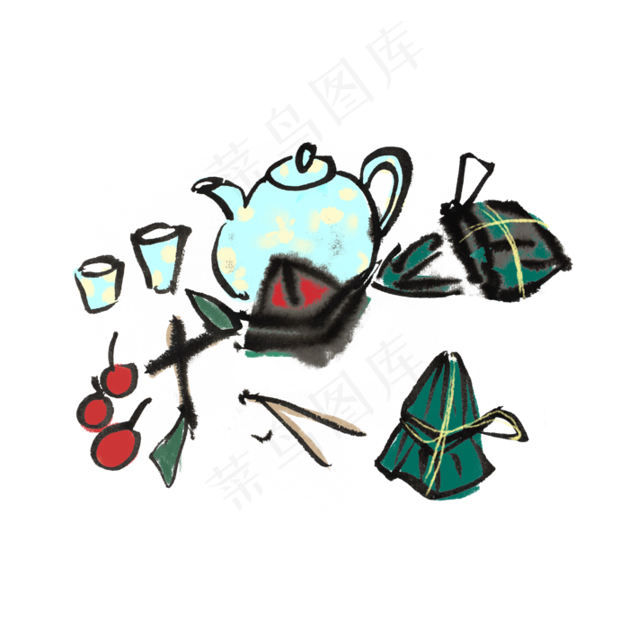 端午节生动粽子手绘(4000X4000(DPI:300))psd模版下载