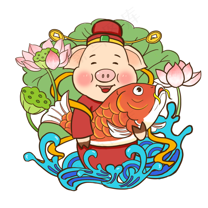 2019新年春节卡通动物猪财神