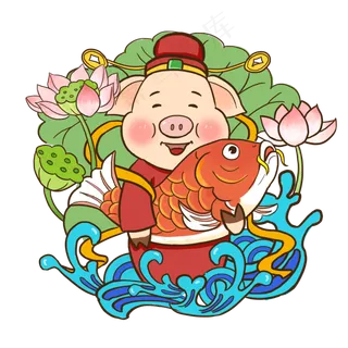 2019新年春节卡通动物猪财神