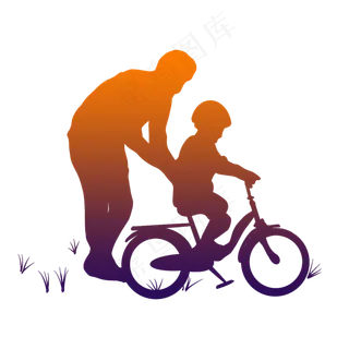 父亲节小孩父亲背影剪影骑单车