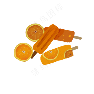 甜橙水果冰棍手绘png免抠素材