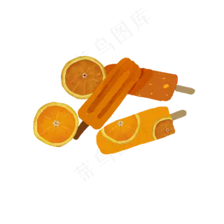 甜橙水果冰棍手绘png免抠素材