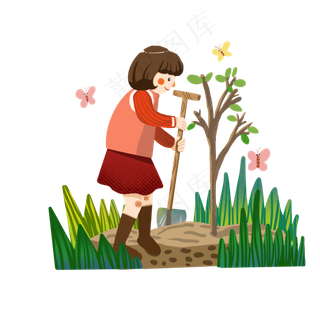 植树节种树的女孩