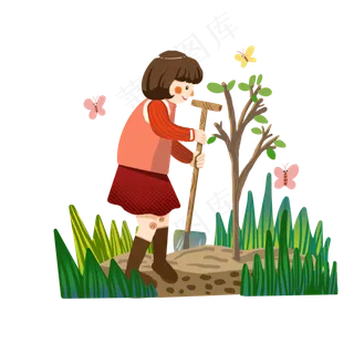 植树节种树的女孩
