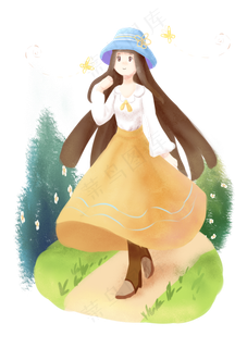 戴帽子的女孩春游