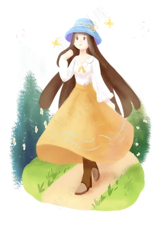 戴帽子的女孩春游