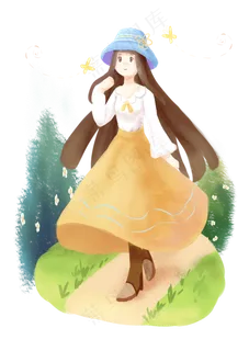 戴帽子的女孩春游 戴帽子的女孩春游