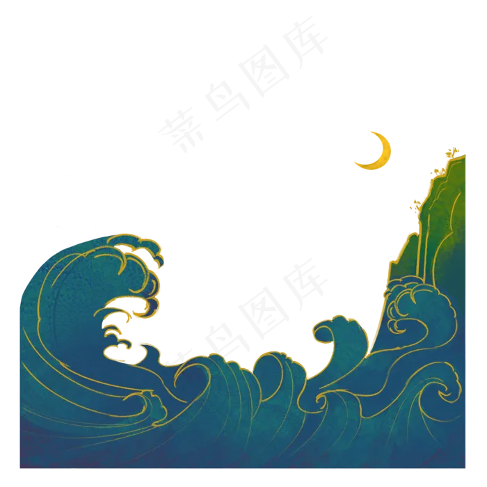 国潮山水海浪古风装饰(2000X2000(DPI:300))psd模版下载