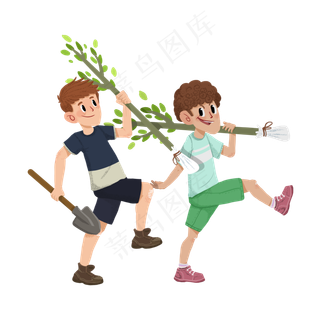 植树节植树小朋友,免抠元素