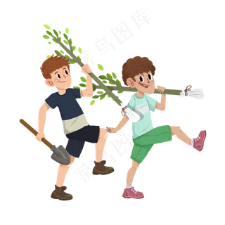 植树节植树小朋友,免抠元素