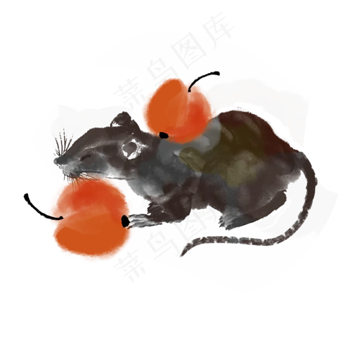 鼠年水墨老鼠水彩素材,免抠元素(1200X1200(DPI:150))psd模版下载