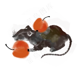 鼠年水墨老鼠水彩素材,免抠元素