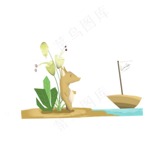 小动物夏天六一儿童节河流小船植