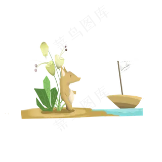 小动物夏天六一儿童节河流小船植