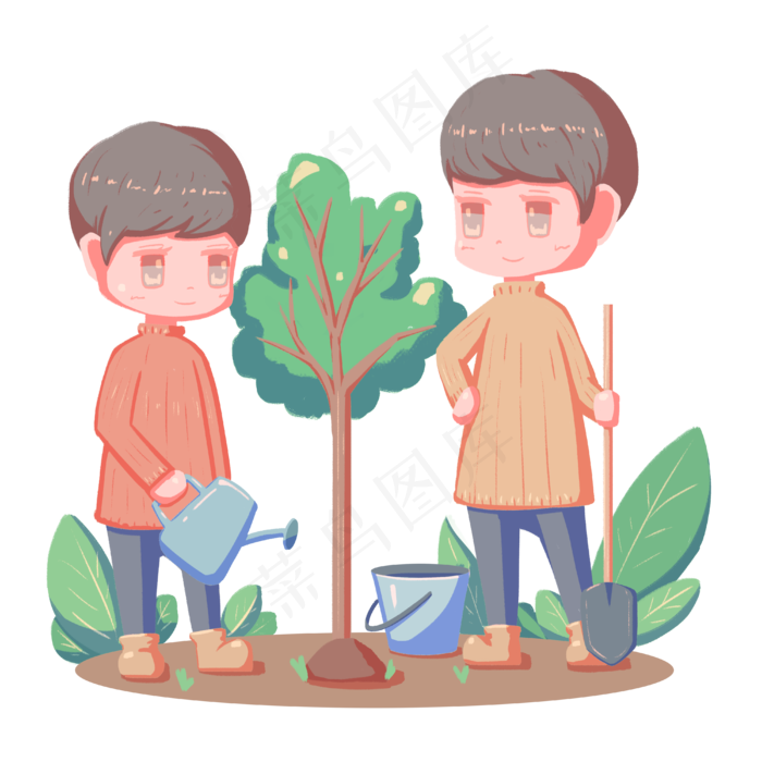 植树节植树种树浇水人物卡通手绘