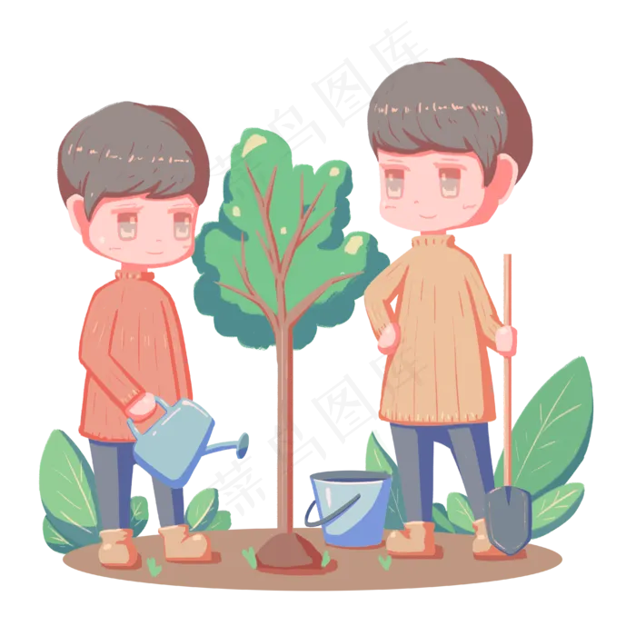 植树节植树种树浇水人物卡通手绘