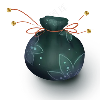 农历新年中式绿色花朵钱袋,免抠元素