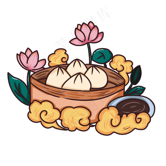 国潮风美食小笼包子(2000X2000(DPI:300))psd模版下载