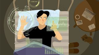 躺在床上用高科技办公的帅哥