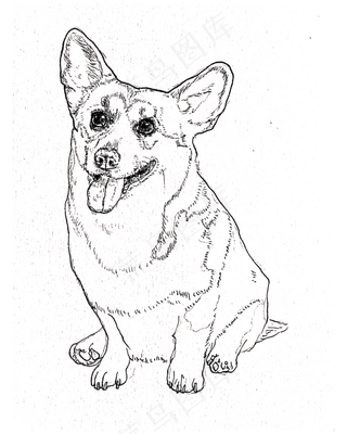 黑白线条手绘小狗装饰图,免抠元素