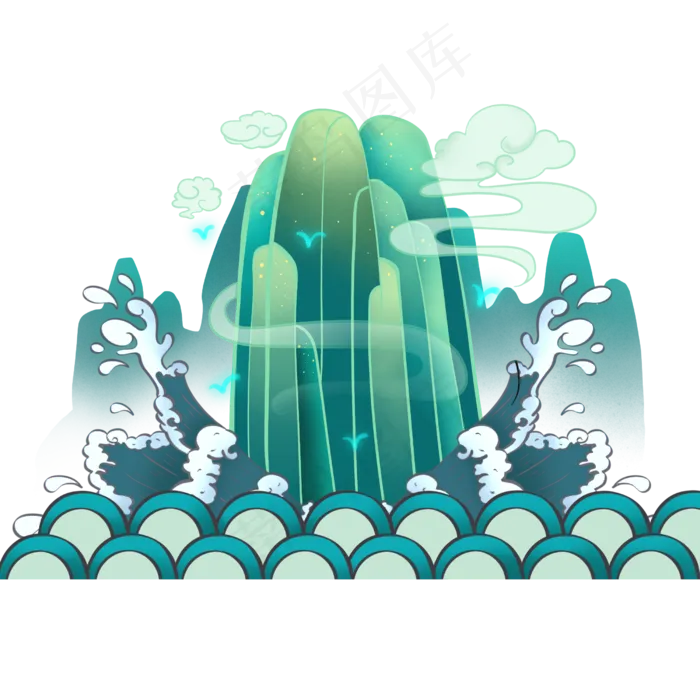 国潮海浪山峰,免抠元素(2500*2500px 300 dpi )psd模版下载