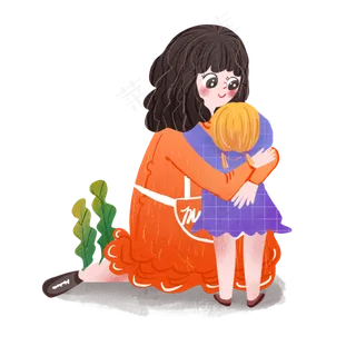 母亲节妈妈拥抱孩子卡通可爱免扣